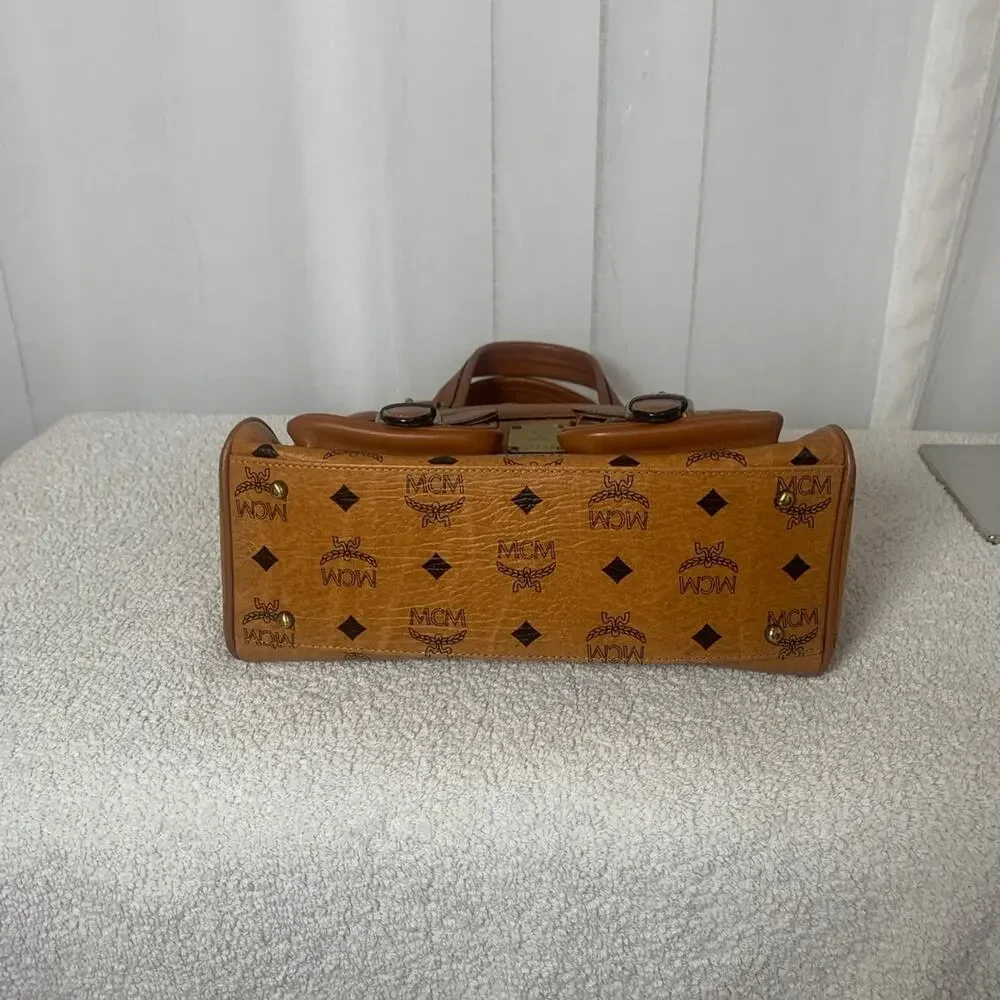 GUC MCM SMALL COGNAC VISETOS BOSTON BAG, L 10” x H 6.5” x D 3.5” - Picture 4 of 9